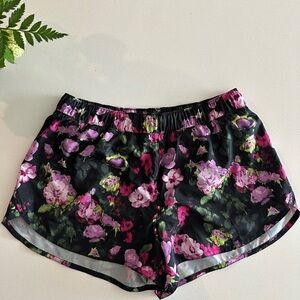 Floral Print Black Athletic Shorts